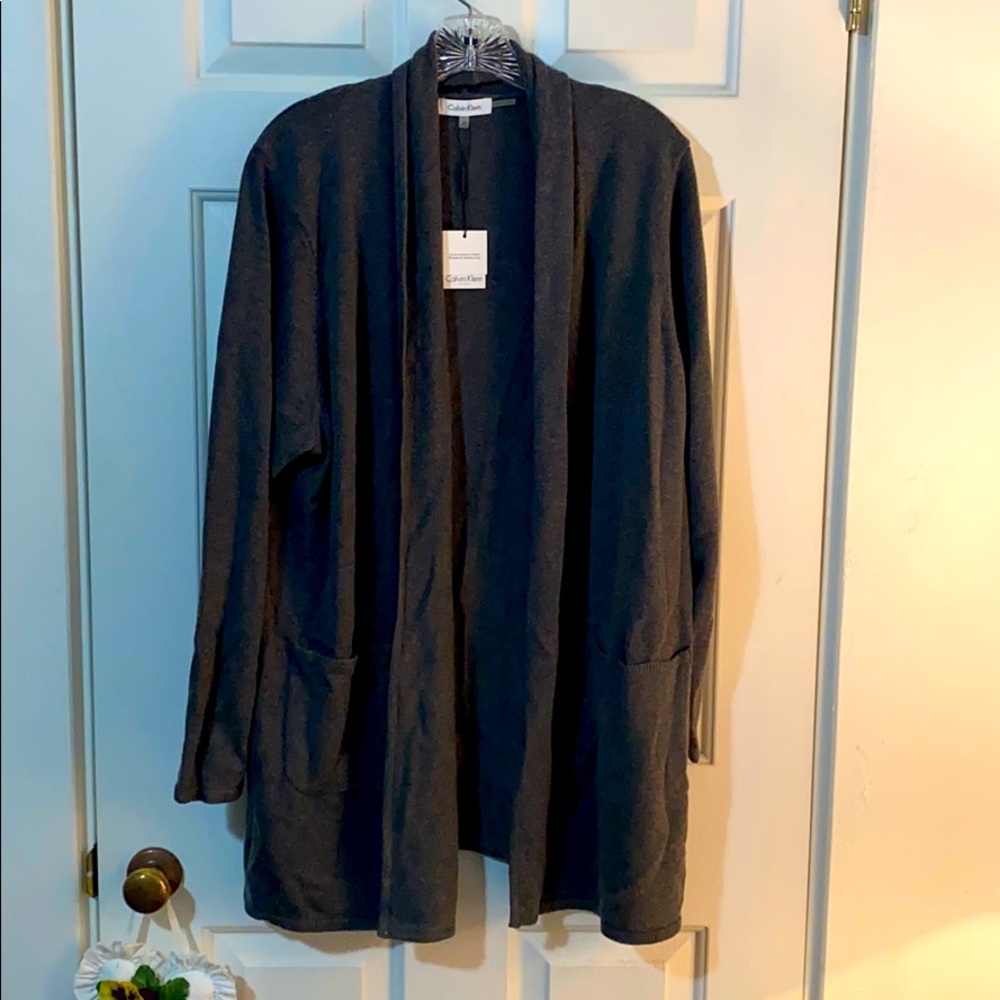 Calvin Klein knit heather gray long cardigan, NWT